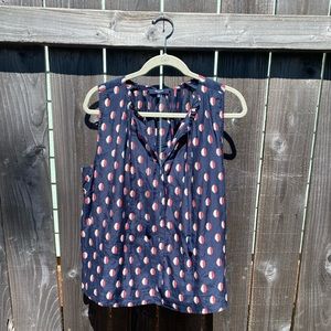 Madewell bellshift navy dotted tassel blouse m lightweight split neck